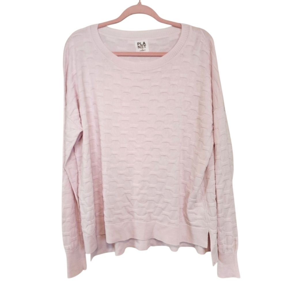 Planet By Lauren G Honeycomb Baby Pink One Size Oversized Knit Sweater